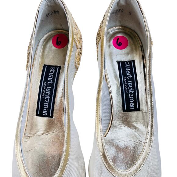 Vintage Stuart Weitzman Gold Mesh Embroidered Heels Pump - Picture 9 of 13